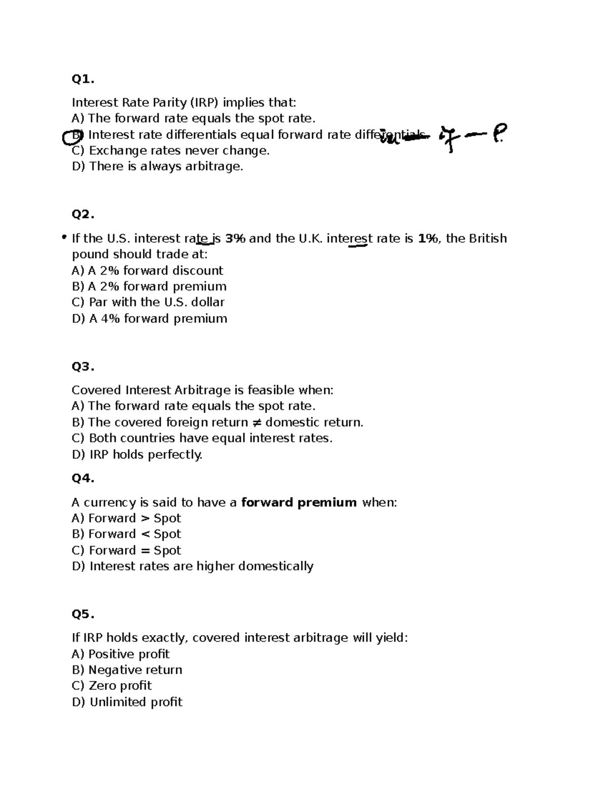 Chap 5 SV: Interest Rate Parity (IRP) & Arbitrage Concepts - Studocu