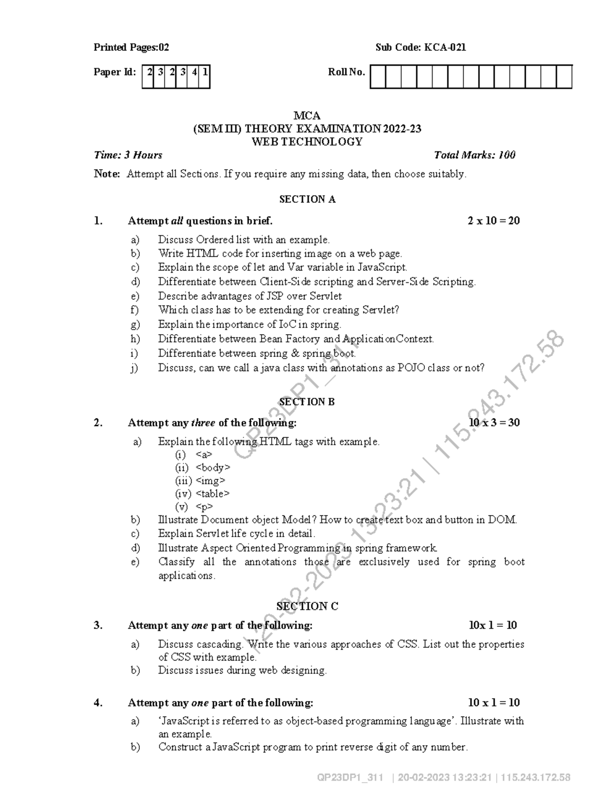 KCA021 2223 - Web Technology Theory Exam Notes - Studocu