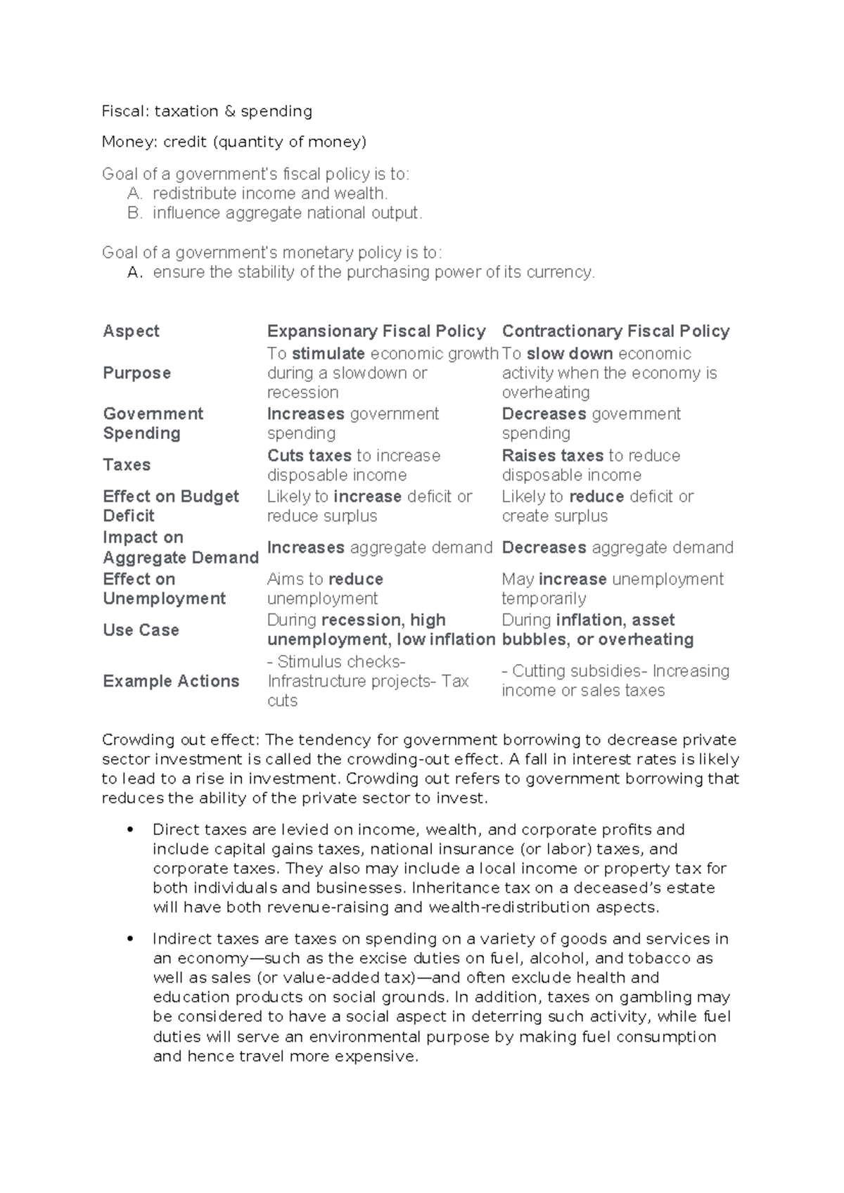 Economics - Fiscal and Monetary Policy Notes (ECO 101) - Studocu