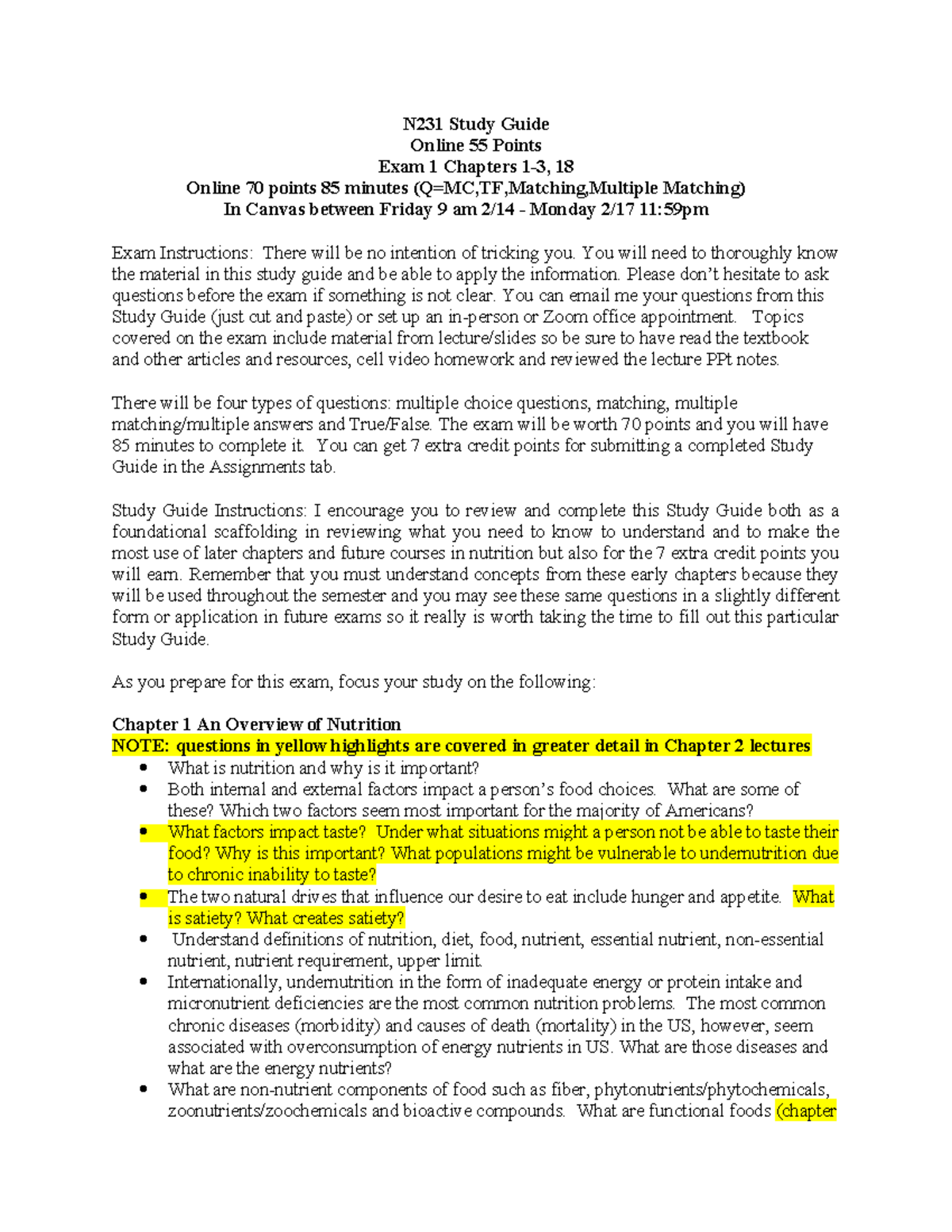 N231 Study Guide: Exam 1 Prep for Chapters 1-3 & 18 Sp2025 - Studocu