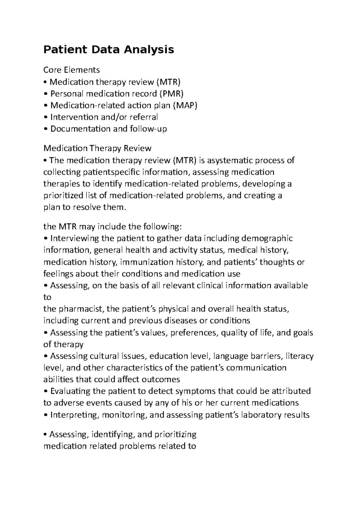 Patient Data Analysis for Medication Therapy Management (MTM) - Studocu