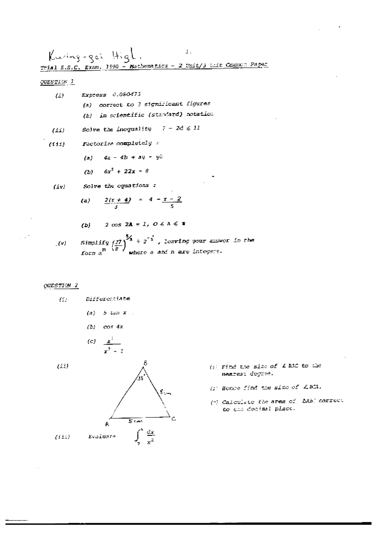 E.S.C. Final Exam Math 1990: Key Concepts & Solutions - Studocu