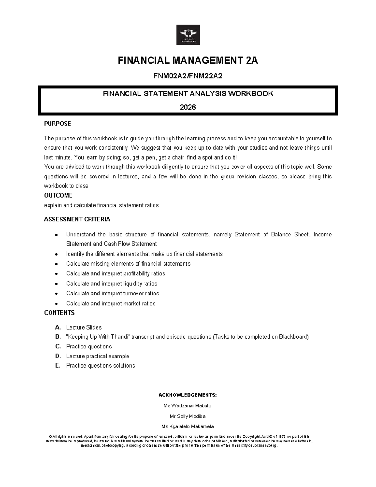 FIN 2A Financial Statement Analysis Workbook 2026 Guide - Studocu
