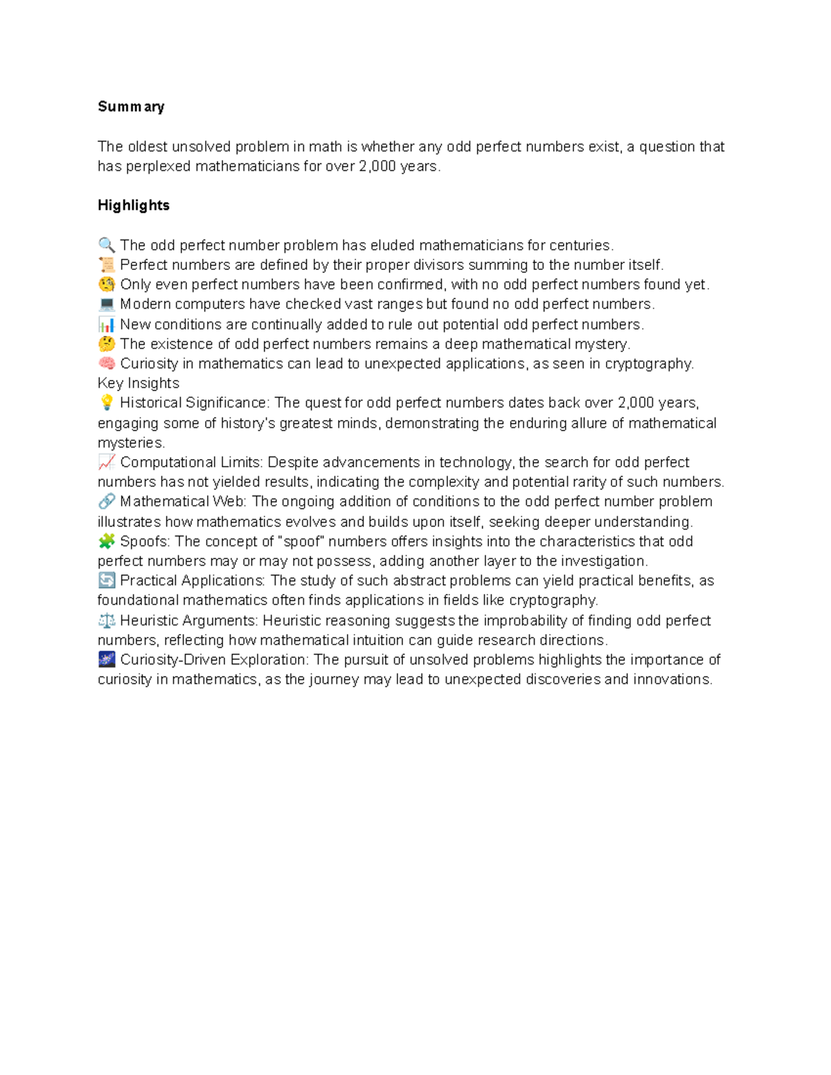 Summary of the oldest unsolved problem - Summary The oldest unsolved ...