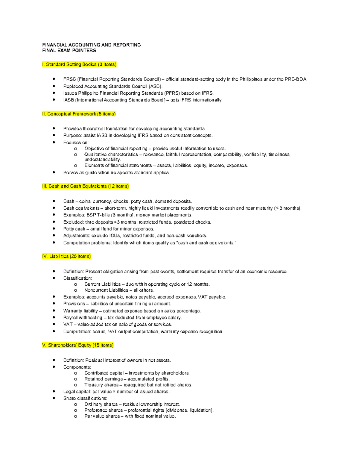 FINANCIAL ACCOUNTING AND REPORTING (FAR) FINAL EXAM POINTERS - Studocu