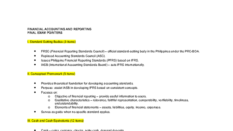 FINANCIAL ACCOUNTING AND REPORTING (FAR) FINAL EXAM POINTERS - Studocu