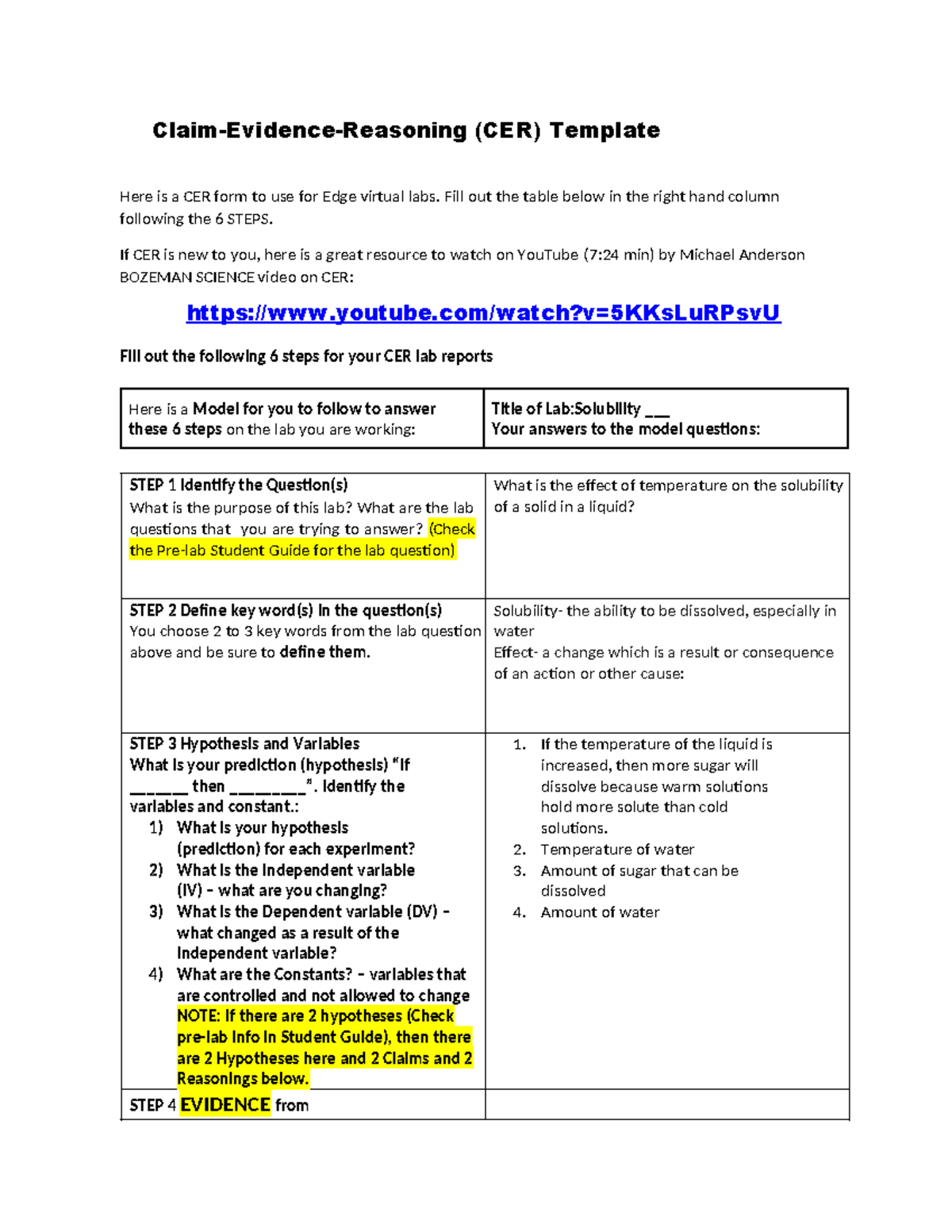 (CER) Edge Virtual Labs: Solubility Lab Report Template - Studocu