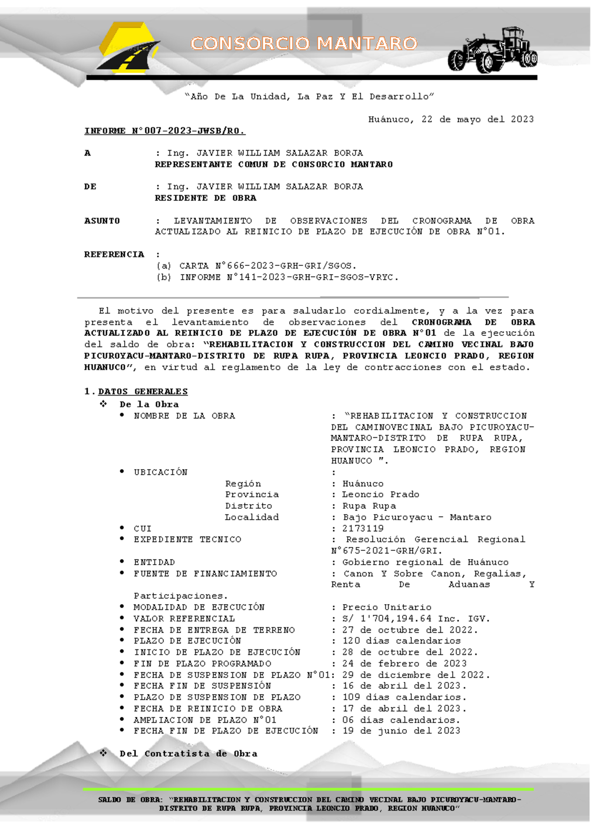 Actualización del Cronograma de Obra N°01 para Reinicio de Ejecución - Document Preview
