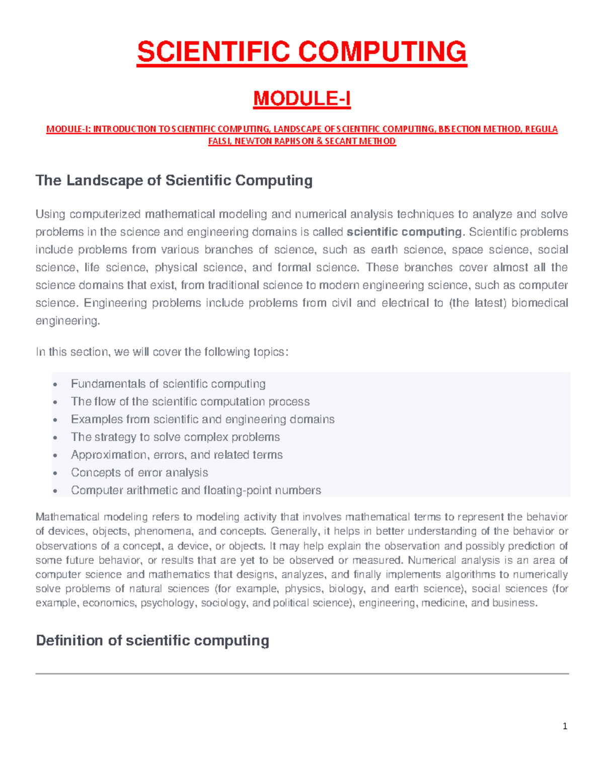 Scientific Computing Notes: Introduction & Numerical Methods (SC 240324 ...