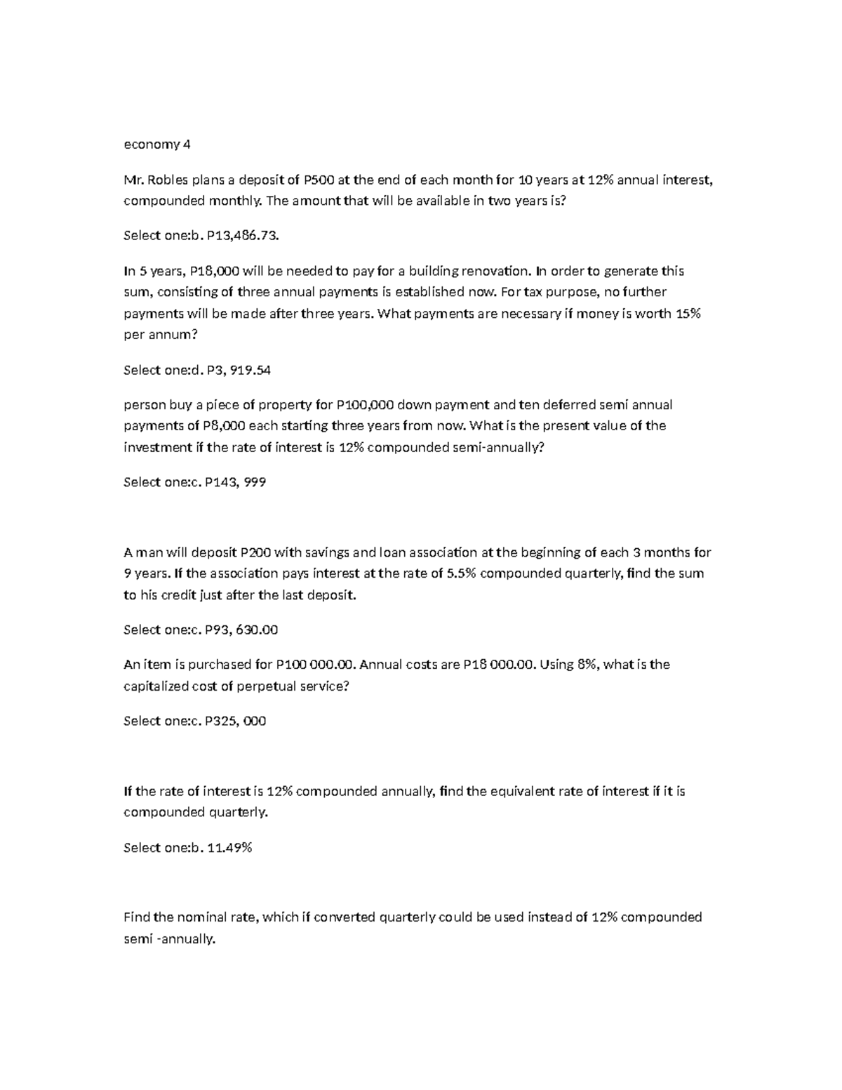 Econ 101: Financial Math Problems & Case Study Solutions - Studocu