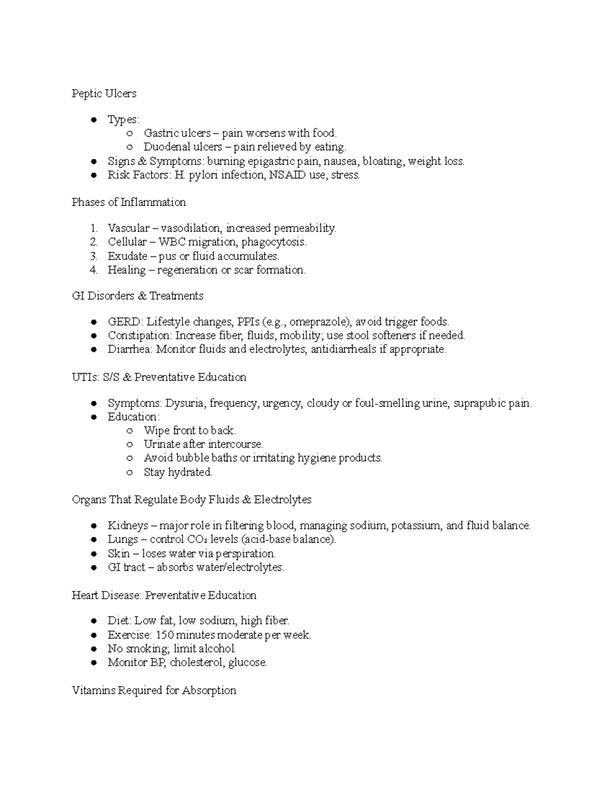 B260 Exam One Study Guide: Bowel Elimination, Urinary Issues & Pain ...