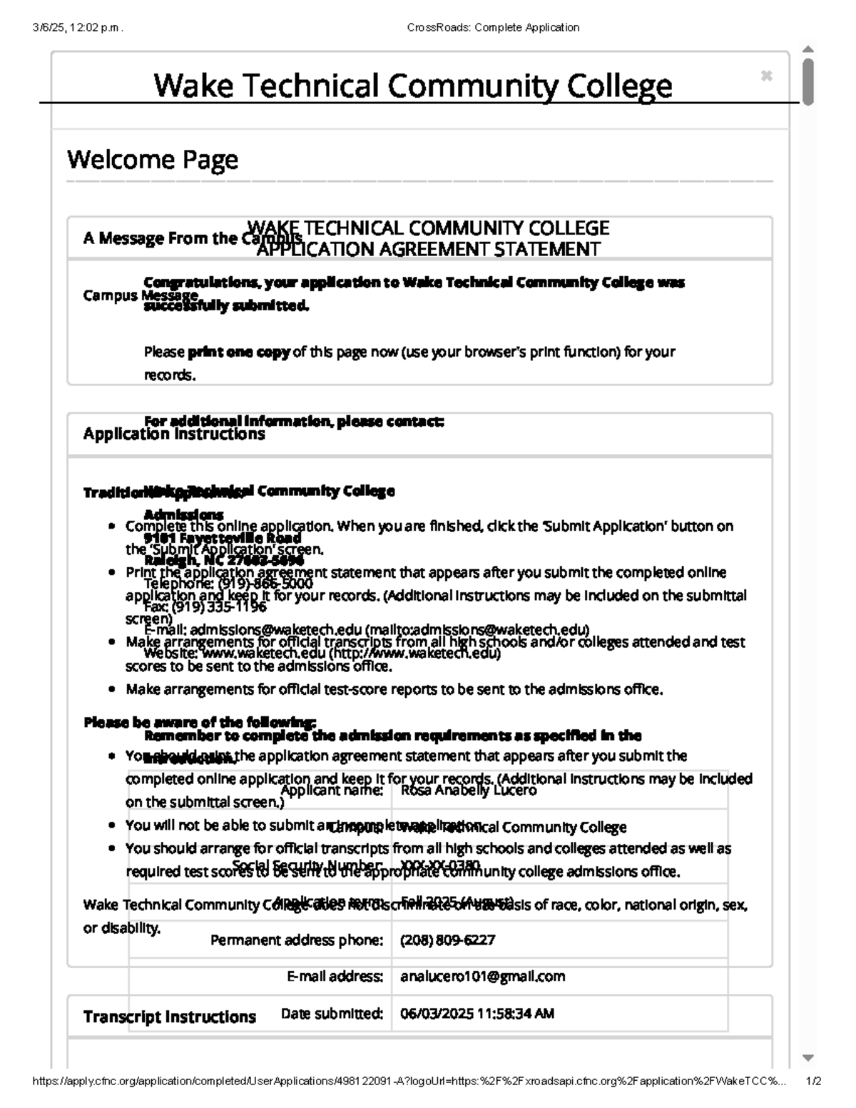 WAKE TECH: CrossRoads Application Agreement - Fall 2025 - Studocu