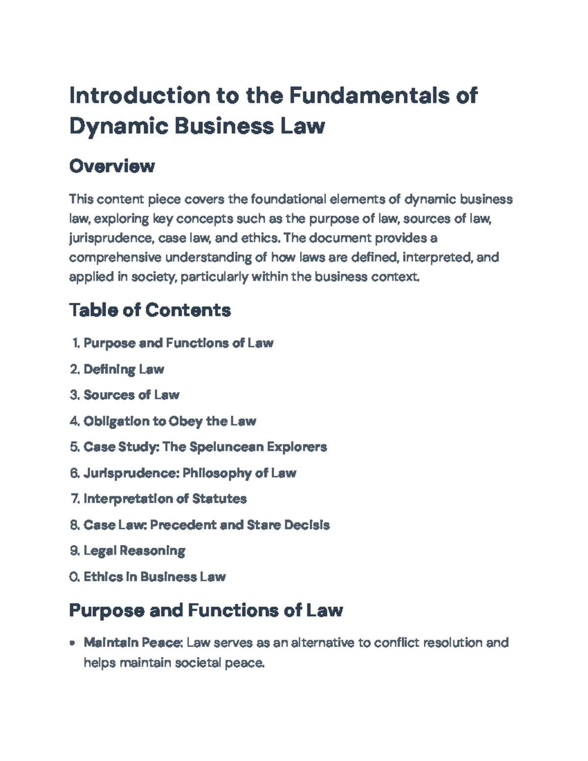 Dynamic Business Law Overview: Key Concepts and Ethical Considerations ...