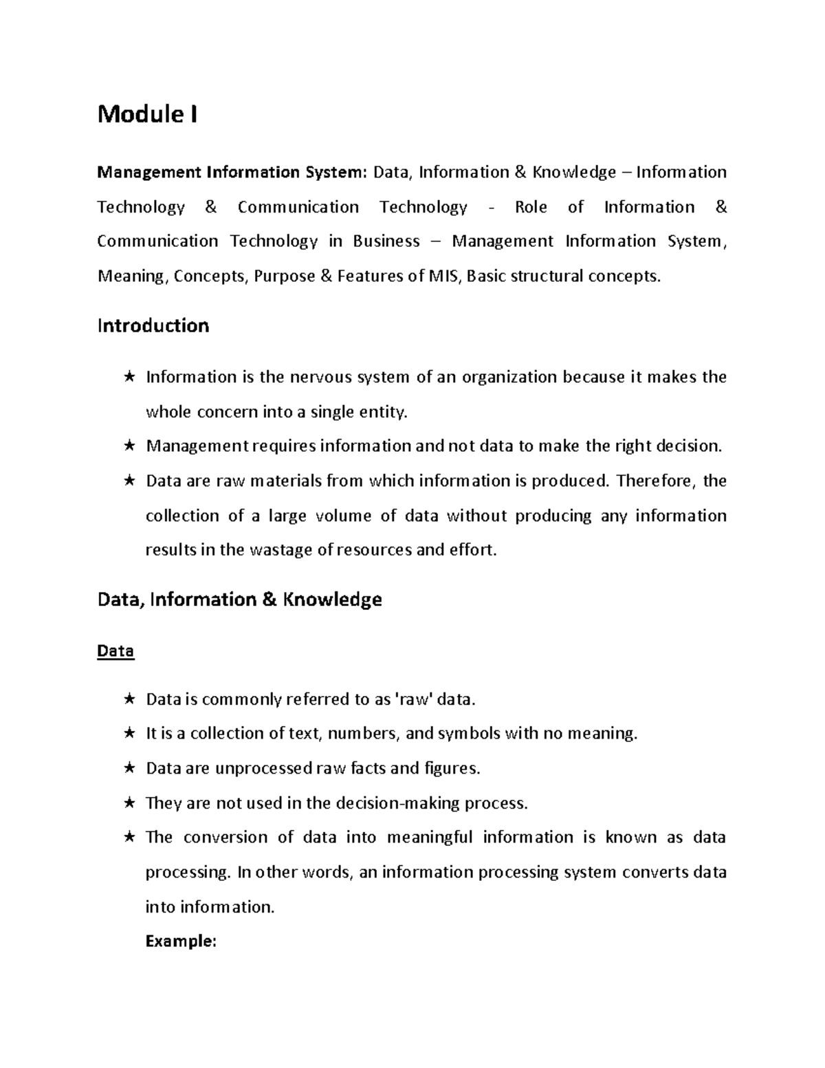 BIS Module I - Business Information System - Module I Management ...