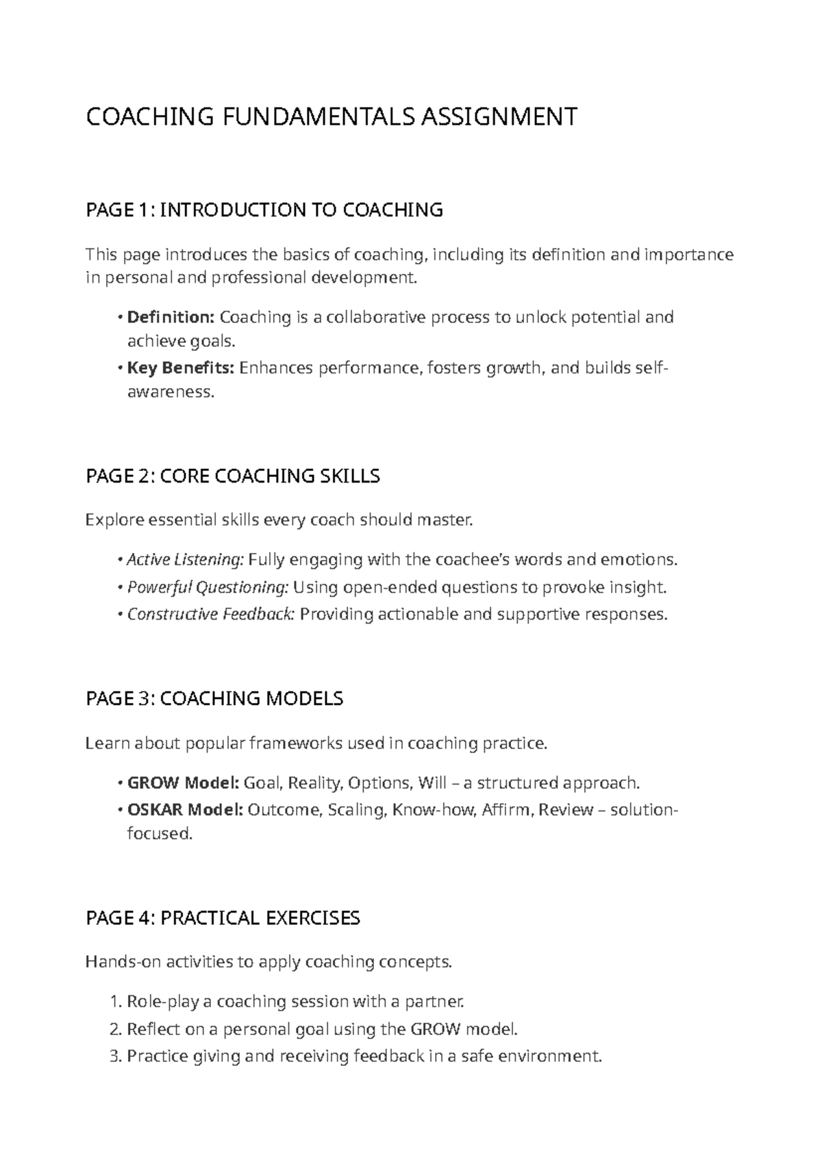 COACHING 101: Fundamentals Assignment Overview and Skills - Studocu