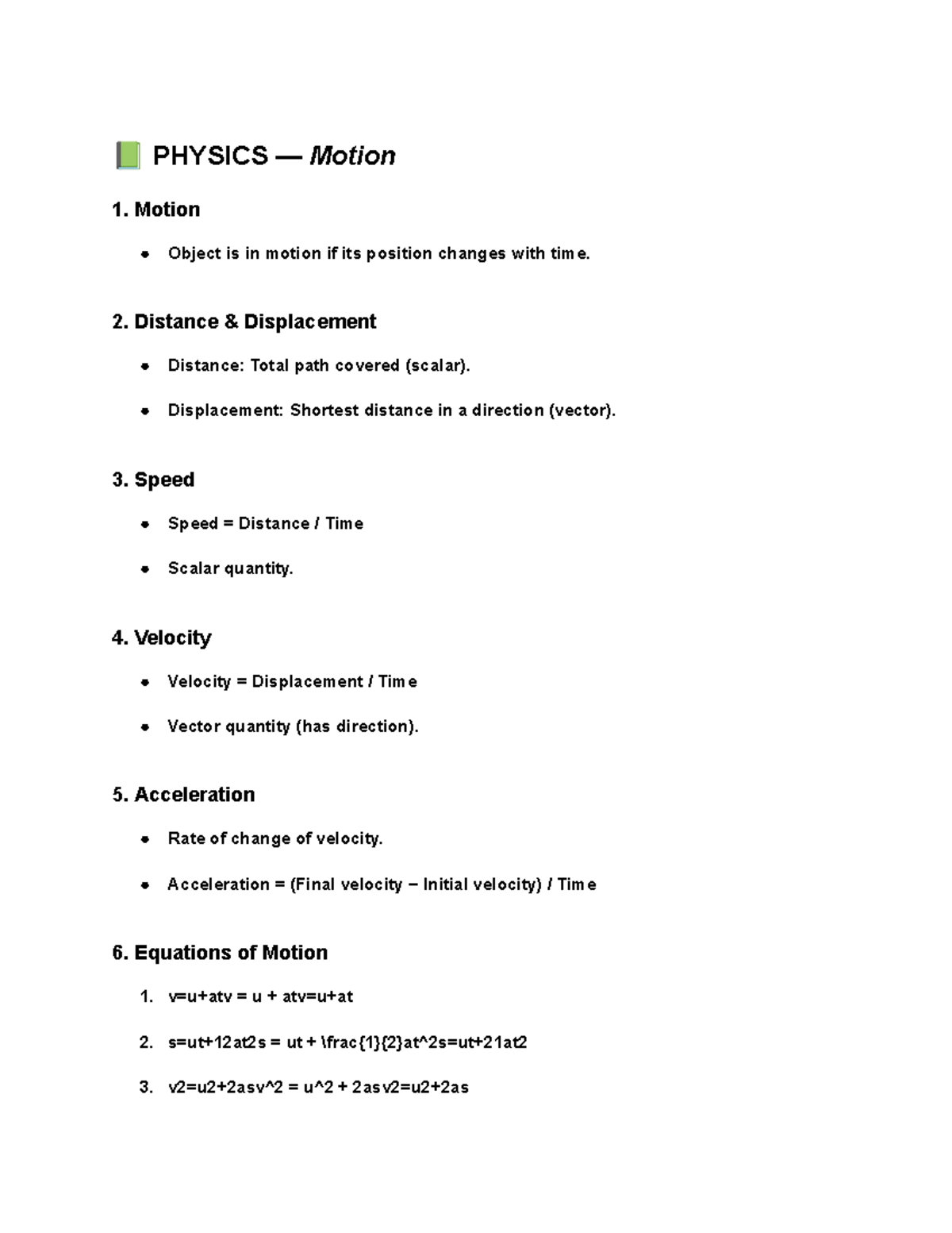 📗 Physics — Motion - wearyary - 📗 PHYSICS — Motion 1. Motion Object is ...