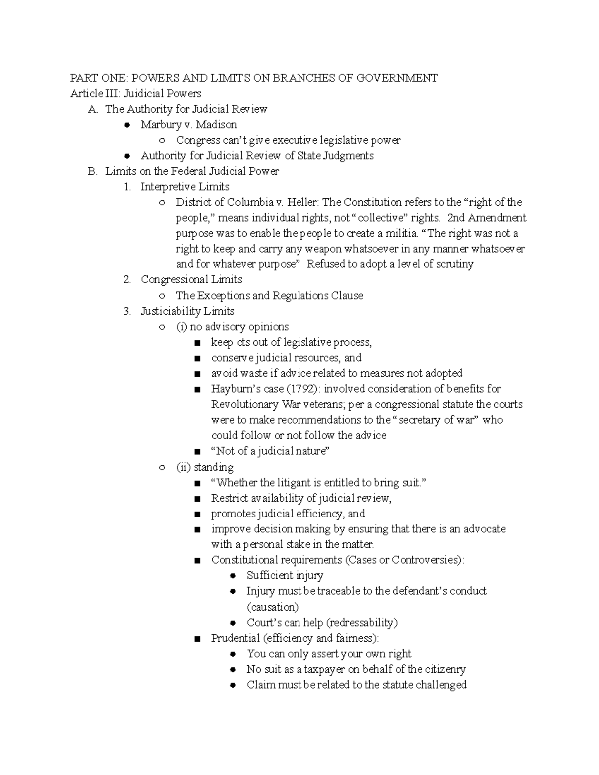 Con Law 101: Comprehensive Full Outline of Judicial Powers and Limits ...