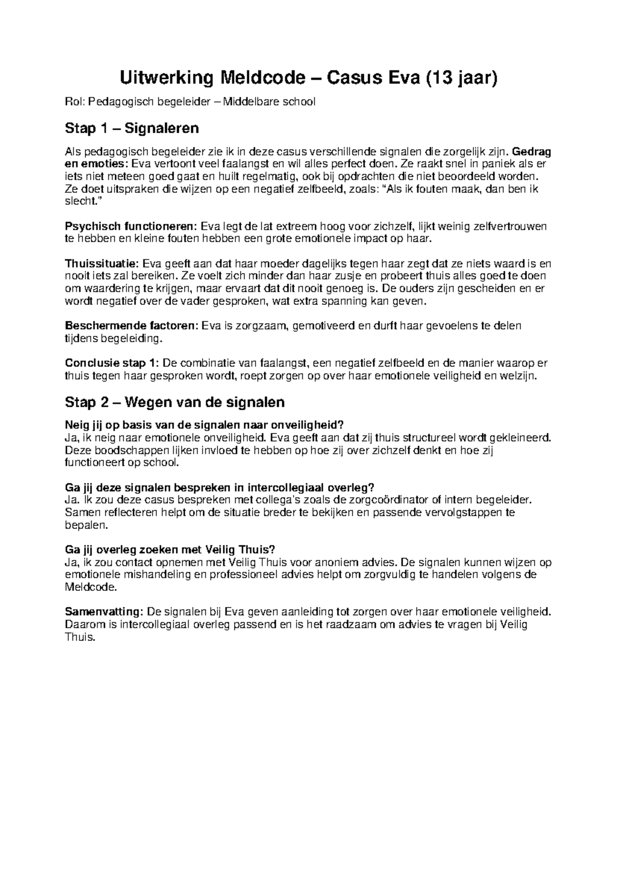 Meldcode Casus Eva (13 jaar): Signaleren en Wegen van Zorgsignalen ...