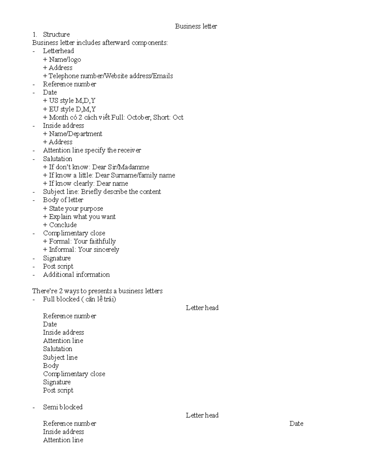 Business Letter Essentials - Bài Tập Về Nhà - Studocu