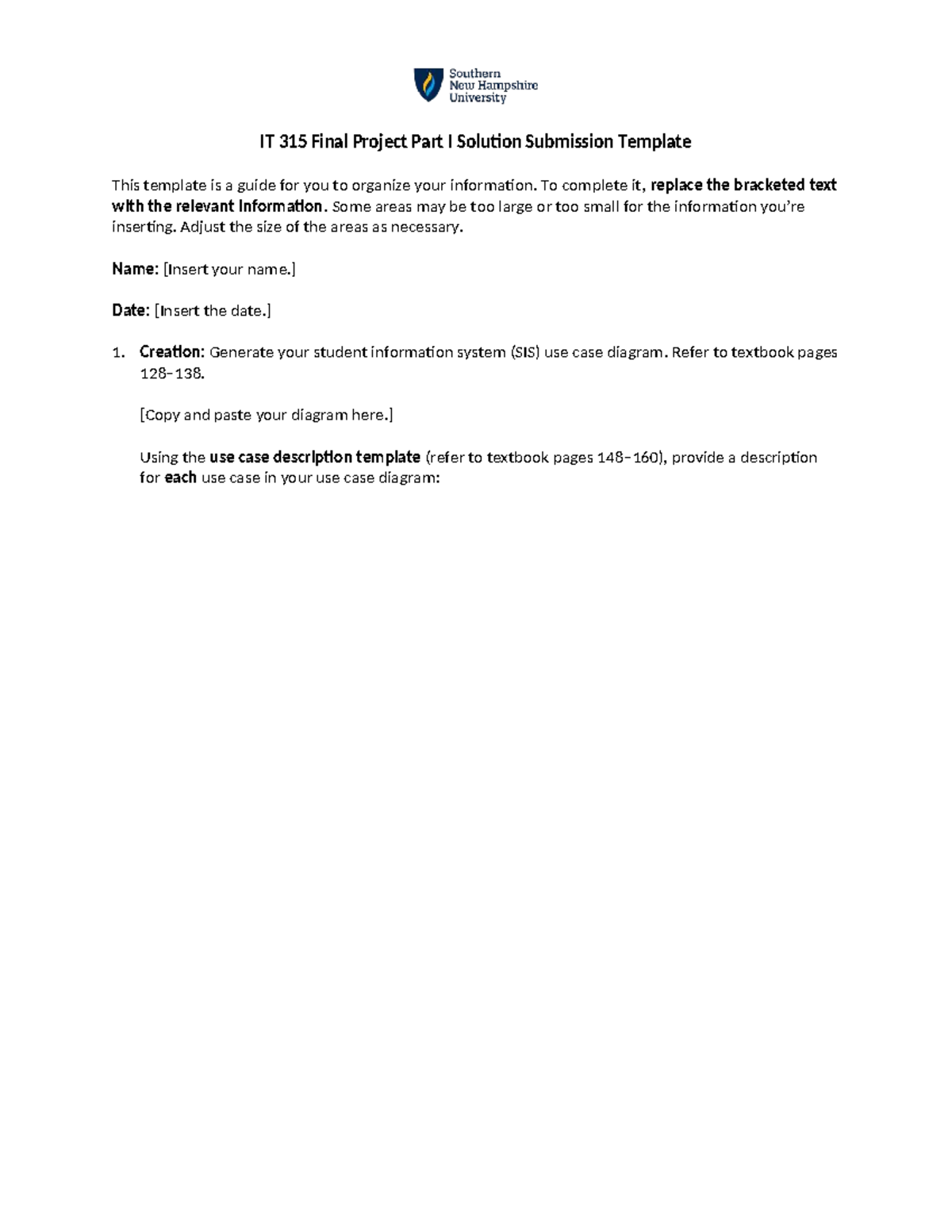 IT 315 Final Project Part I: SIS Use Case Diagram Template - Studocu