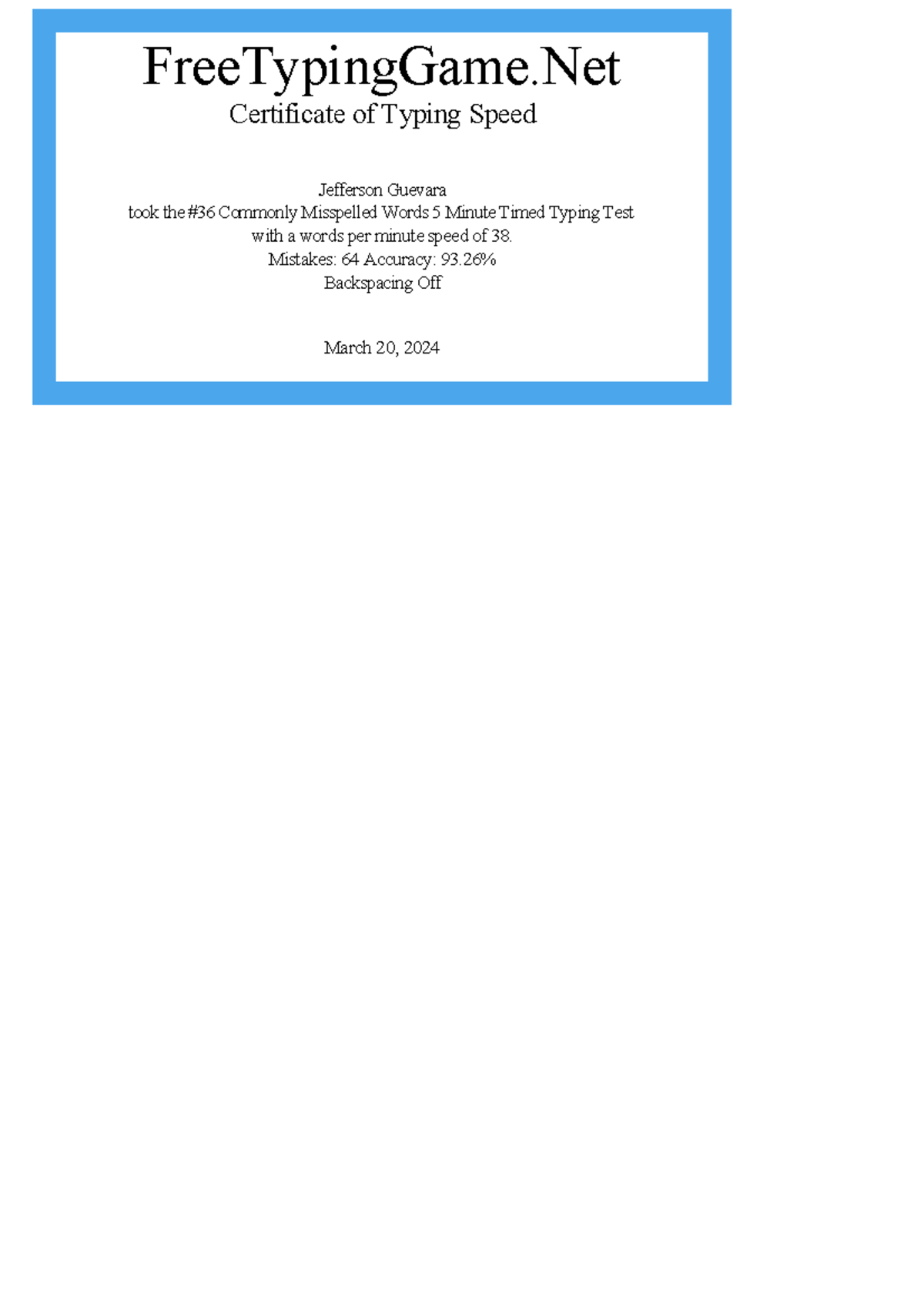 Typing Certificate (46) - FreeTypingGame Certificate of Typing Speed ...