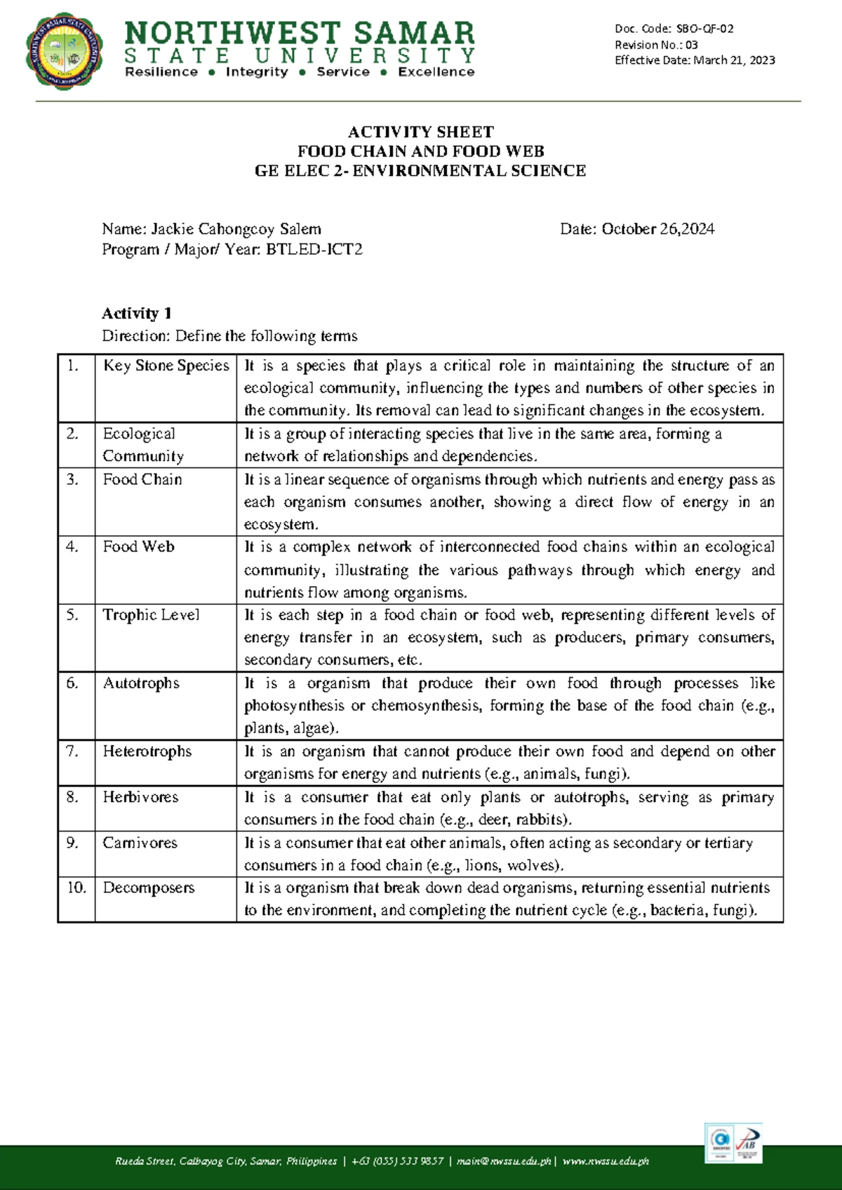 LAB MANUAL Environmental Science: Culturing Microbial Ecosystems (ES ...