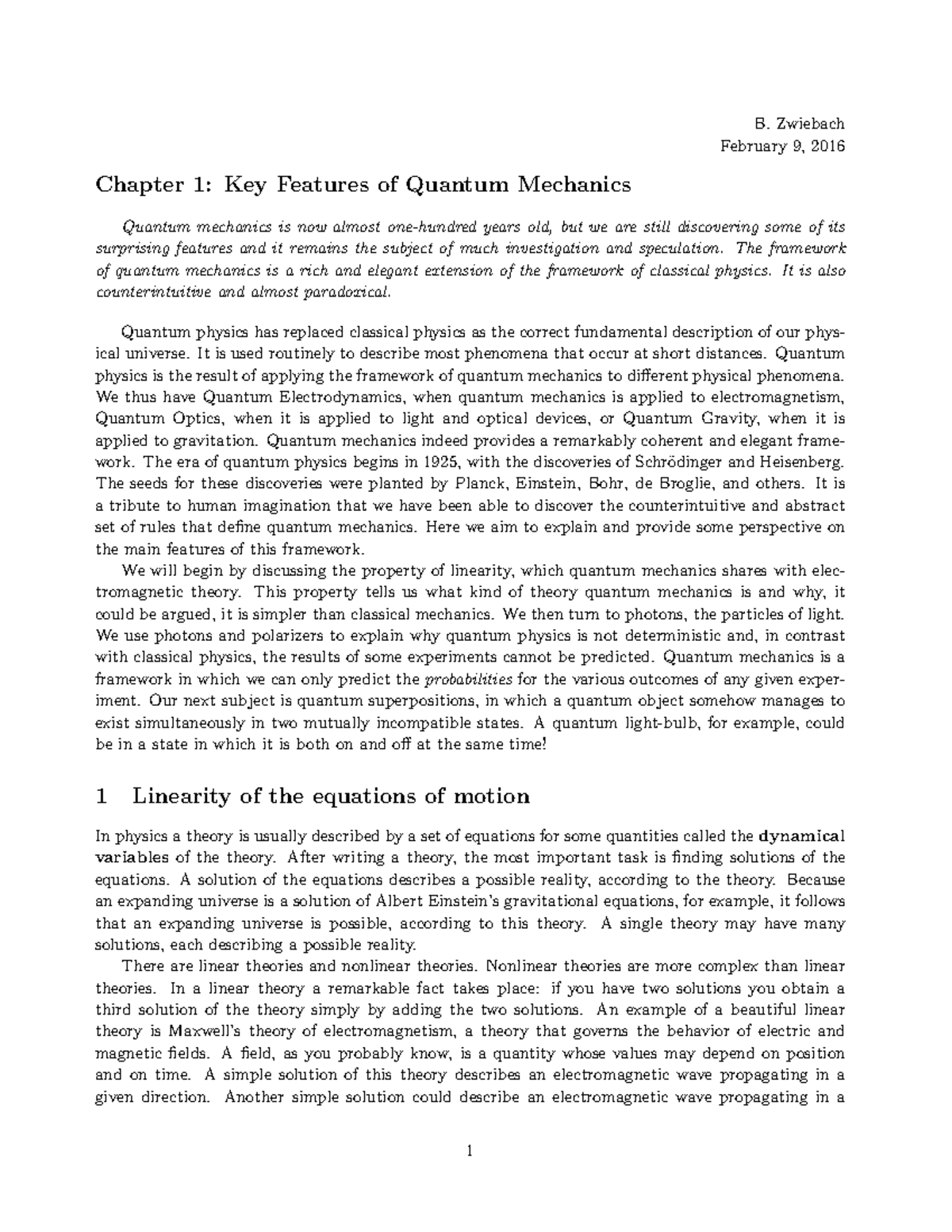 8.04 Lecture Notes: Key Features of Quantum Mechanics - Studocu