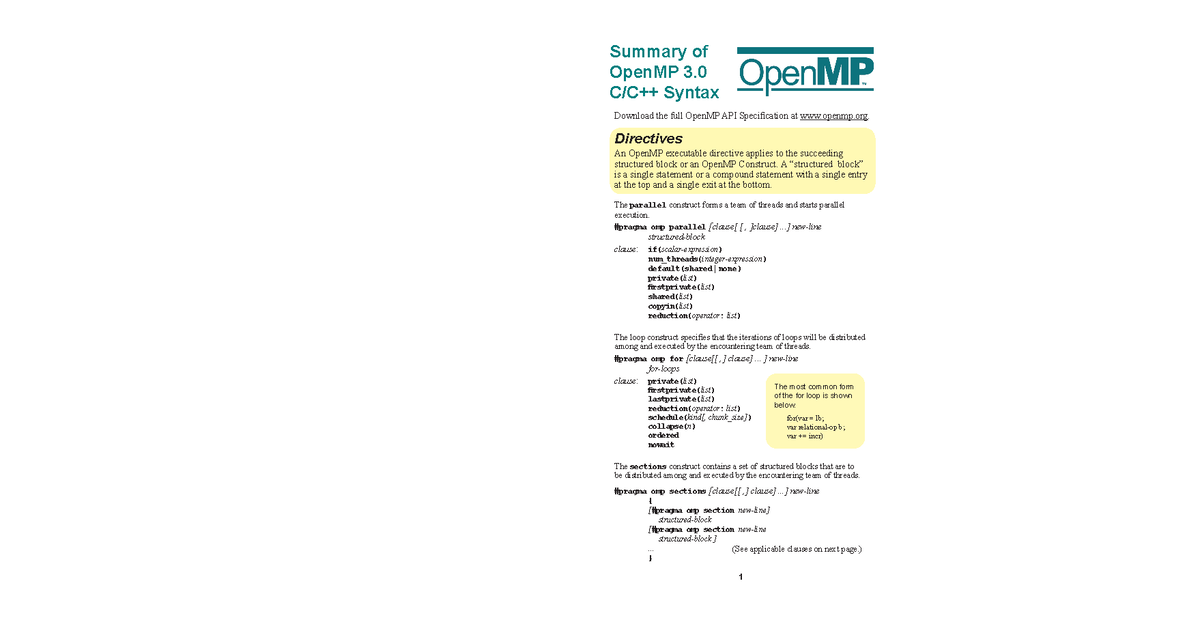 Openmp - Summary Theoretical Computer Science - Summary of OpenMP 3. C ...