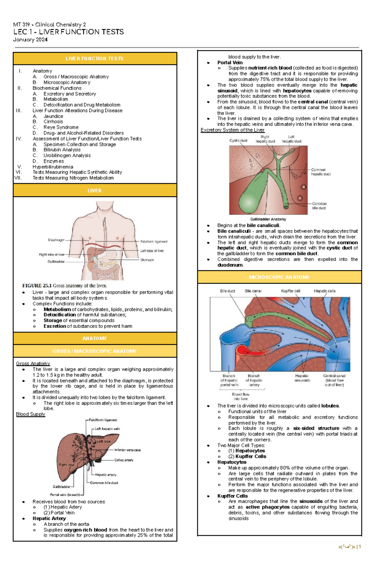CC2 LEC 1 - Liver Function TEST - MT 319 - Clinical Chemistry 2 LEC 1 ...