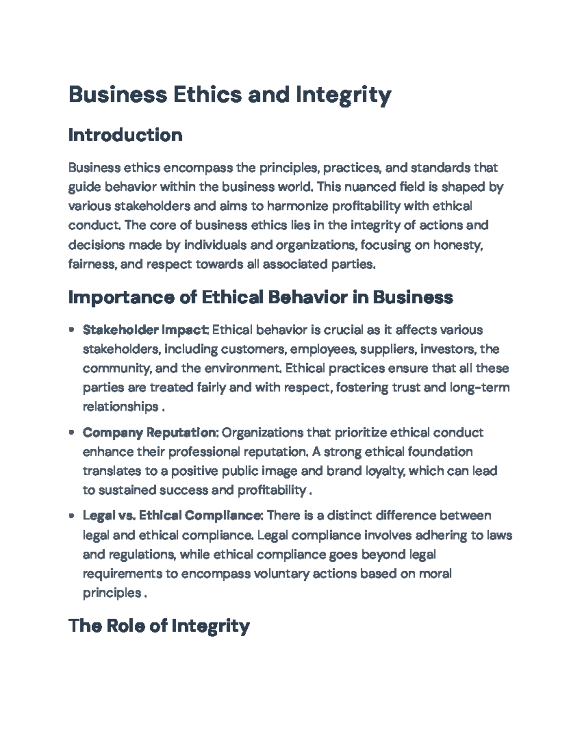 Business Ethics and Integrity: Principles and Practical Applications ...