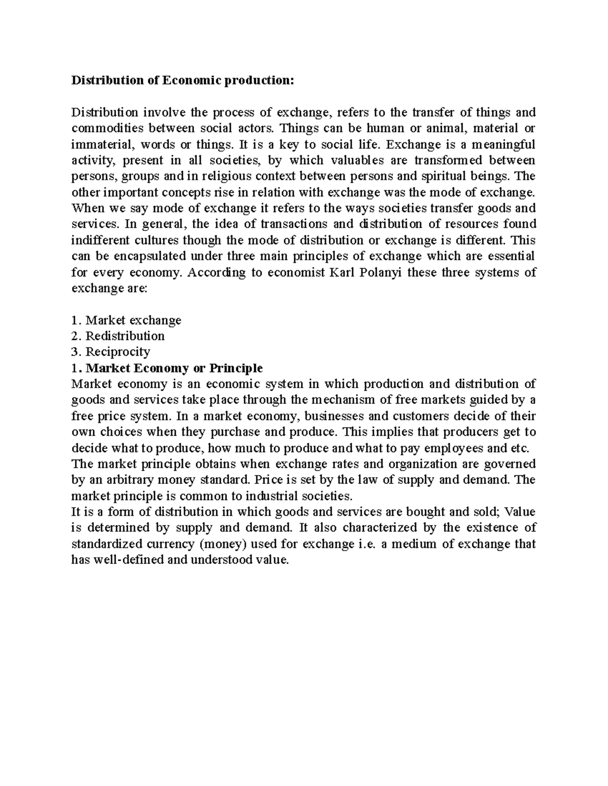 Economic Production and Exchange Principles: Market, Reciprocity ...