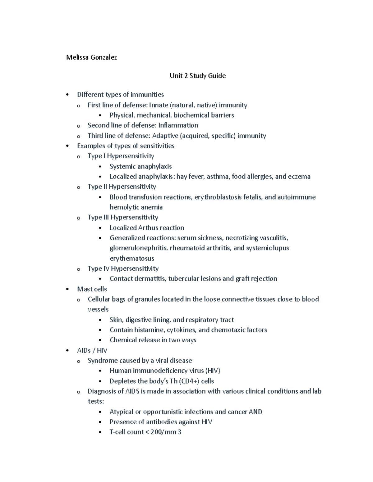 Unit 2 Study Guide - Week 2 Lecture - Melissa Gonzalez Unit 2 Study ...
