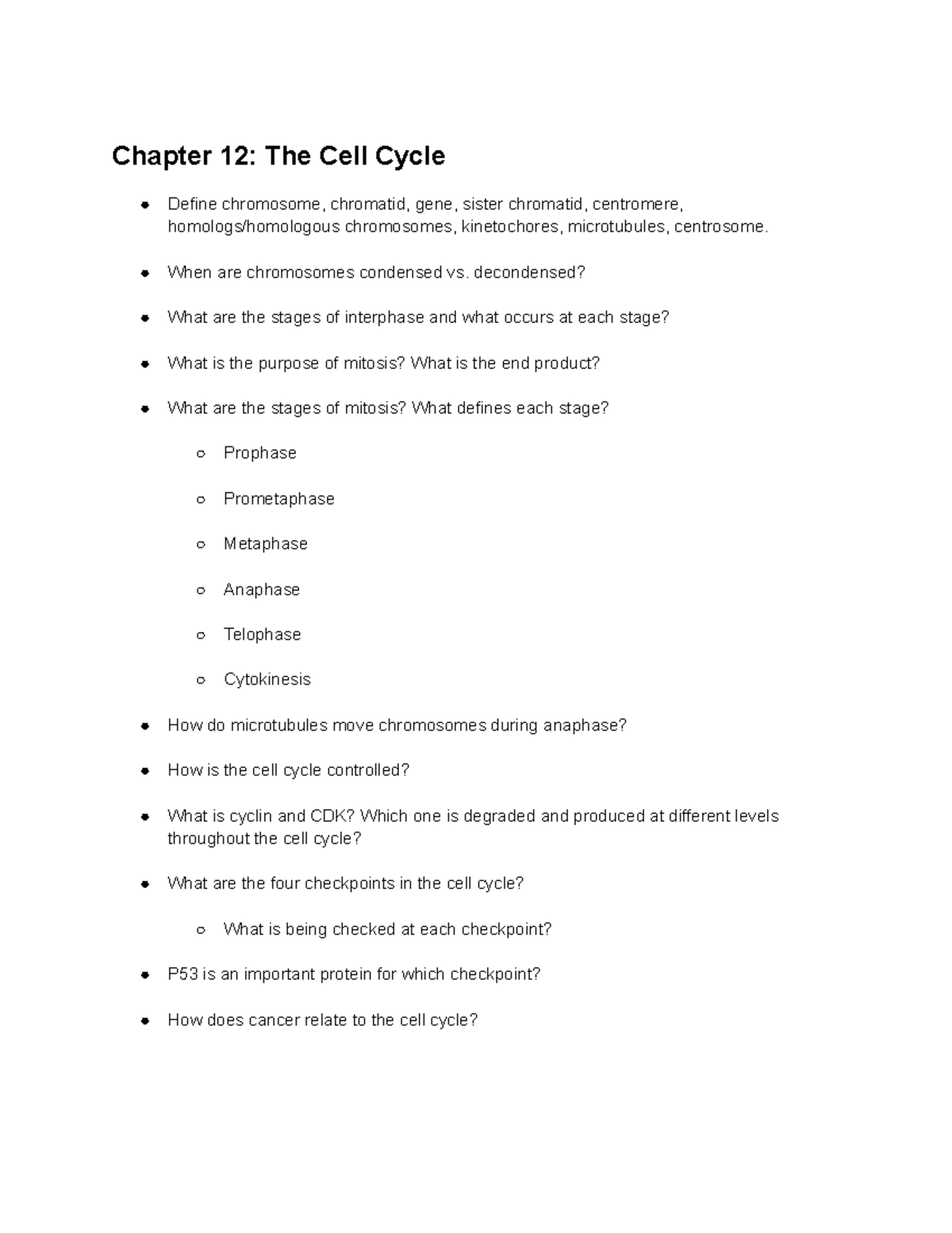 Chapter 12: The Cell Cycle - Key Concepts & Processes Explained - Studocu