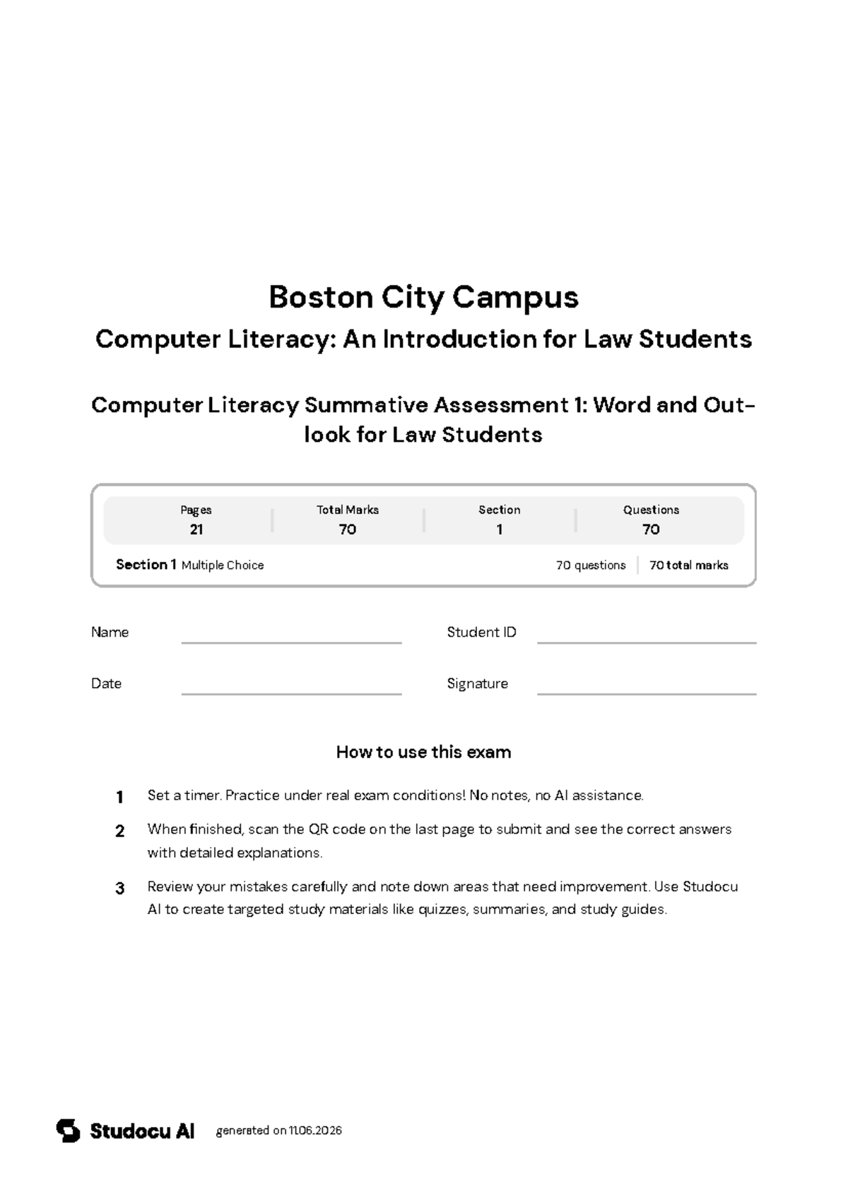 Computer Literacy Summative Assessment 1: Word & Outlook - Studocu