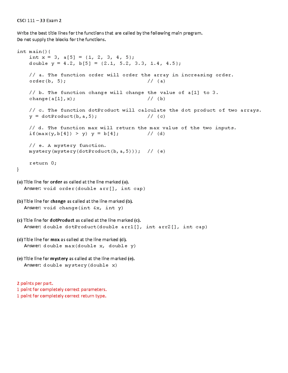 CSCI 111 Midterm Exam 1 Solutions on C++ Program Constructs - Studocu