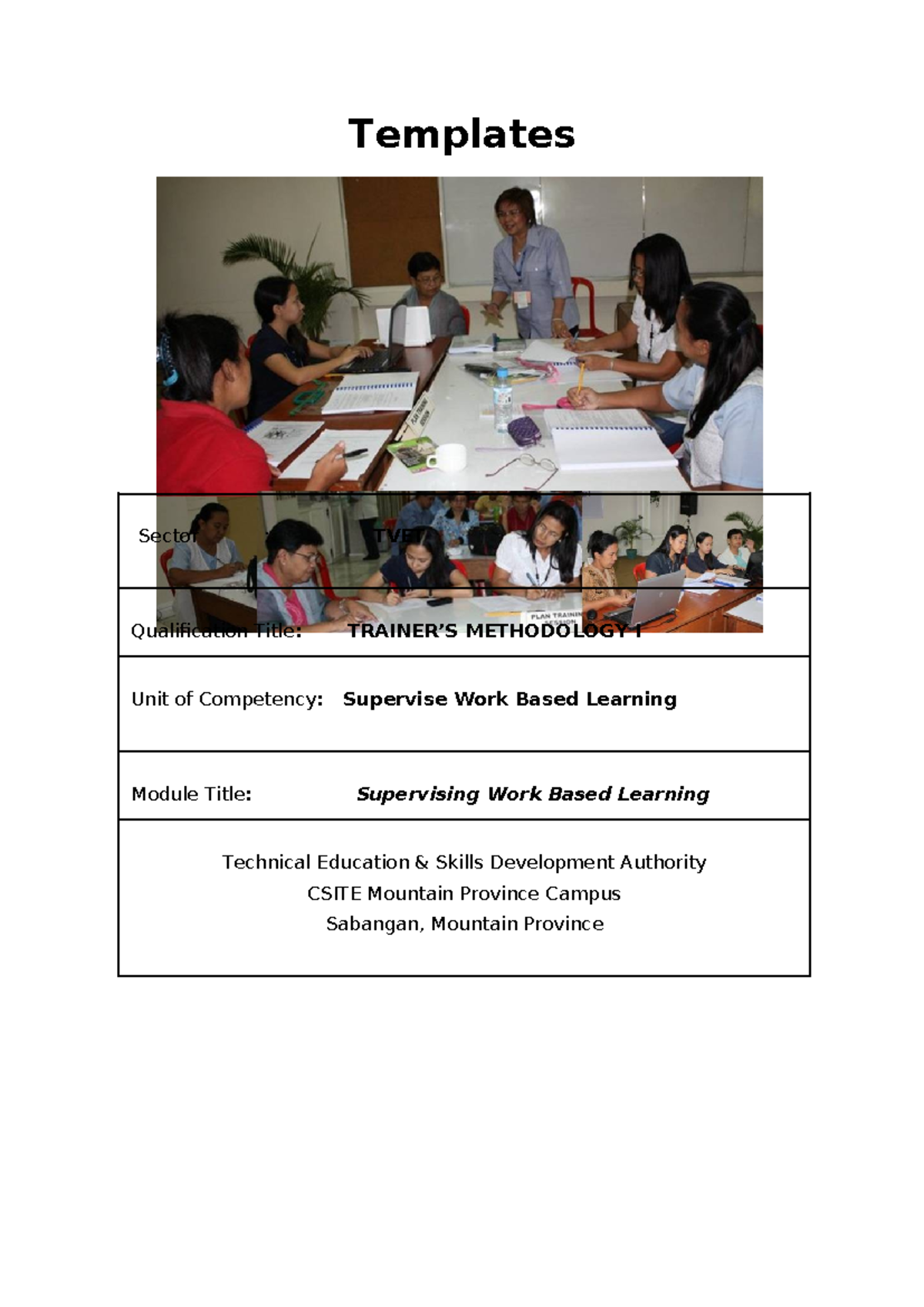 1t Emplate SWBT - Templates Sector : TVET Qualification Title: TRAINER ...