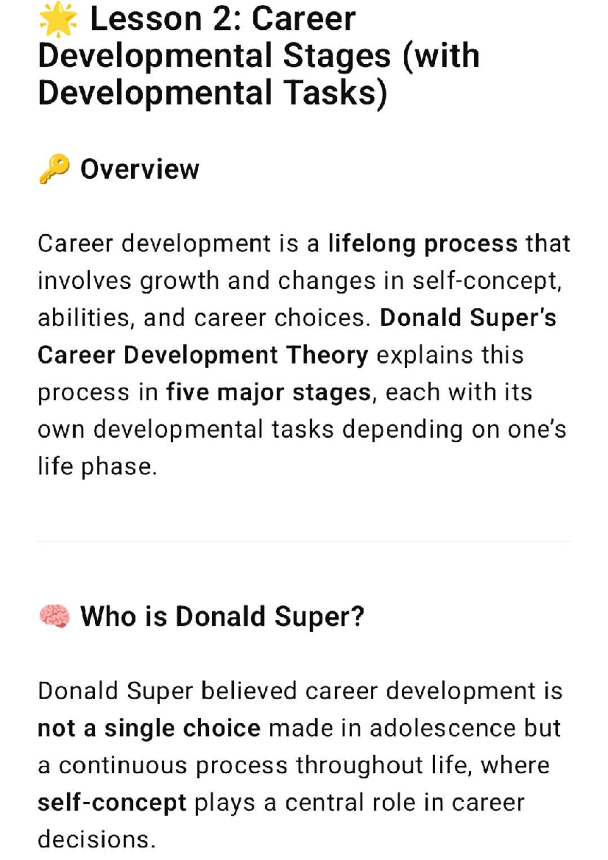 Lesson 2: Overview of Career Development Stages and Tasks - Studocu