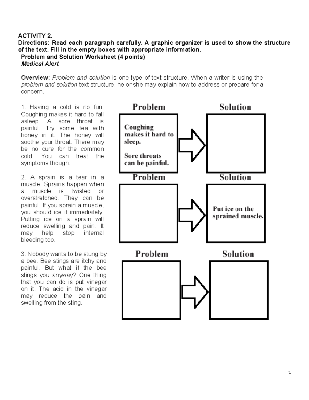 ACTIVITY 2: Problem, Cause & Effect, Sequence, Compare/Contrast ...