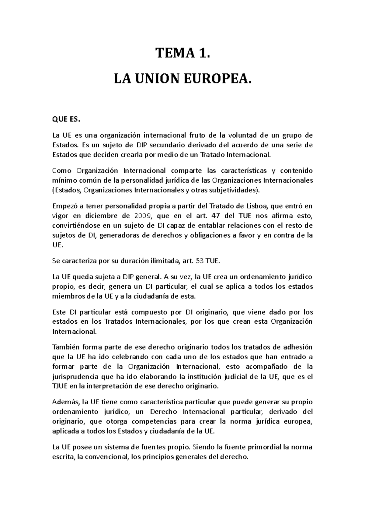 TEMA 1 Final - Tema 1 de instituciones y derecho de la Unión Europea ...