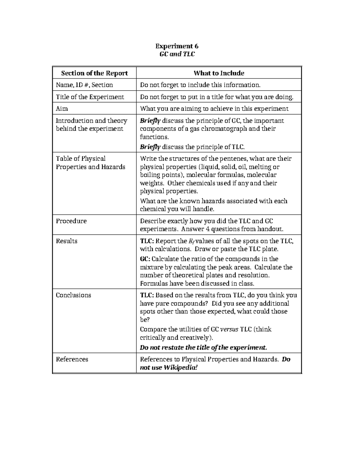 Lab 6: Grading Scheme for GC & TLC Experiments - Essay - Studocu
