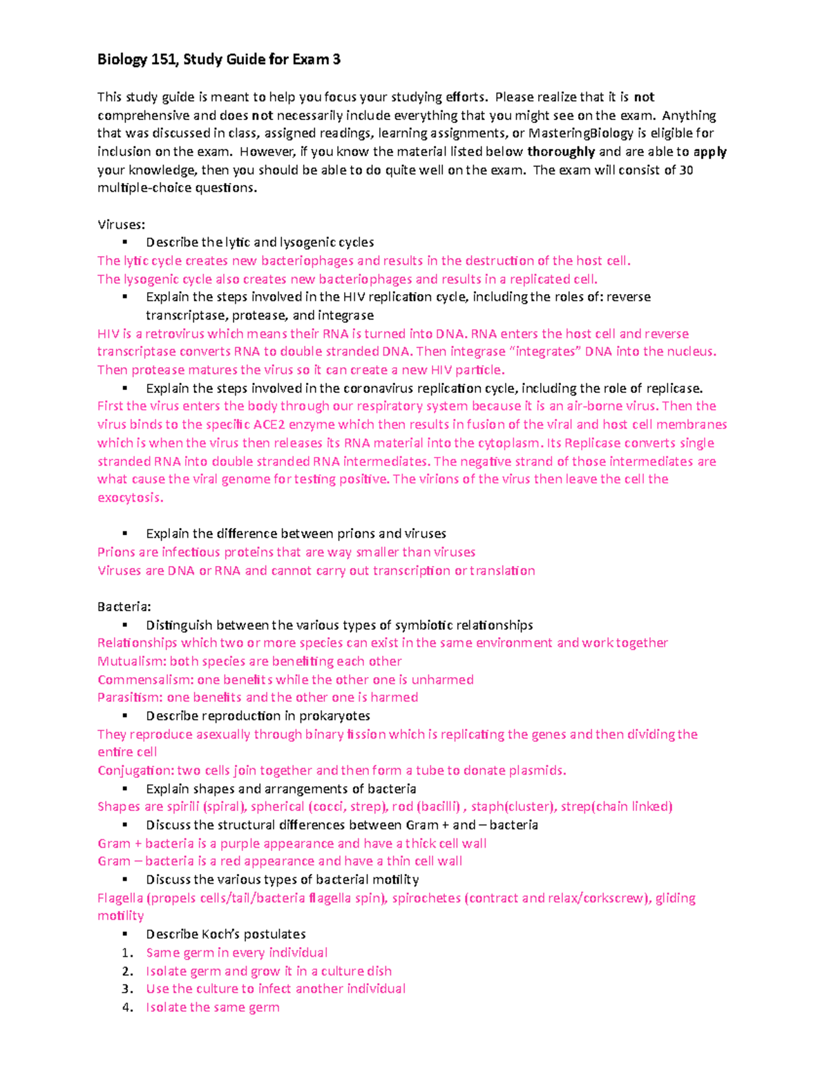 Biology 151 Exam 3 Study Guide: Key Concepts and Review Material - Studocu