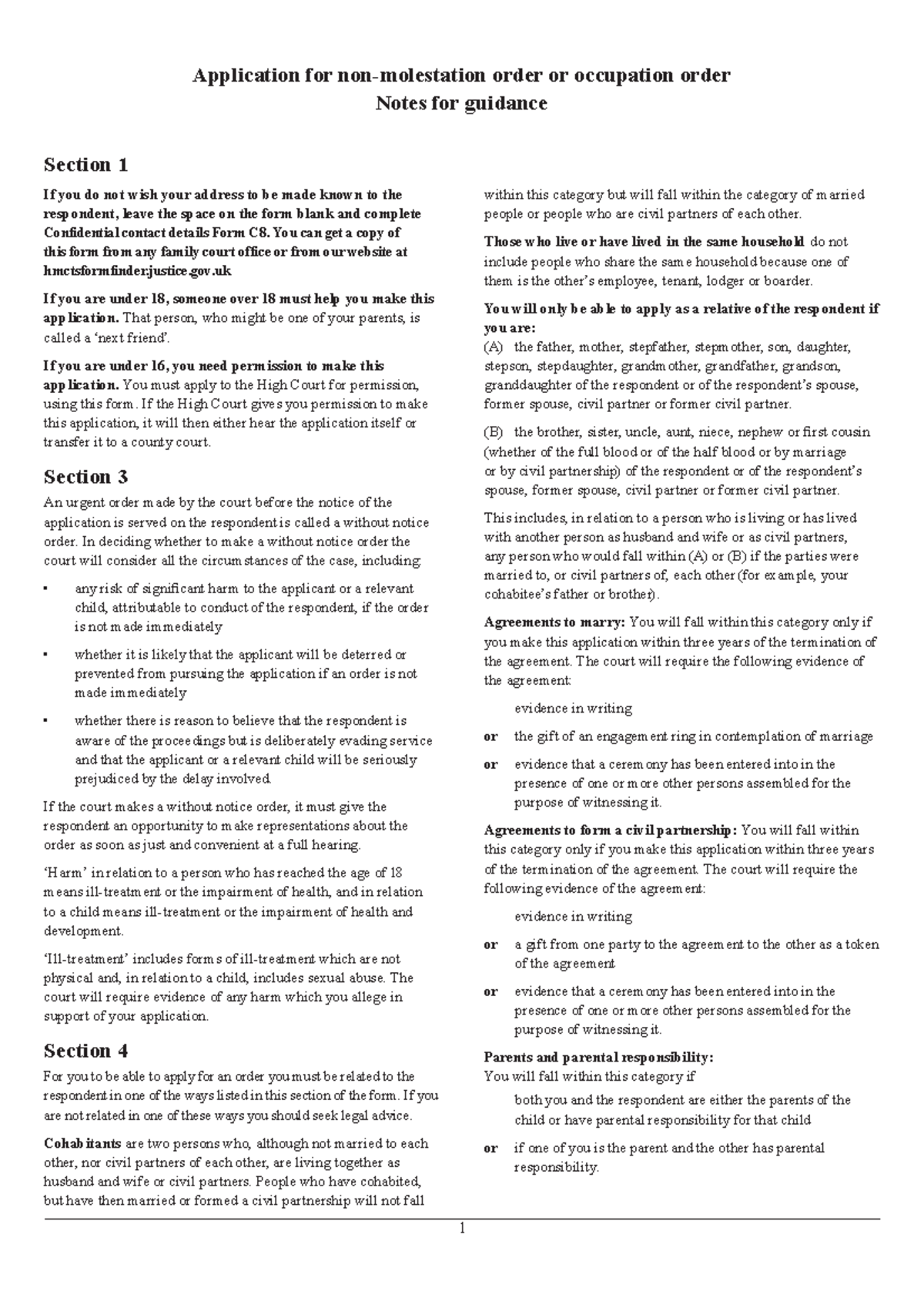 Notes on Application for Non-Molestation & Occupation Order - Studocu
