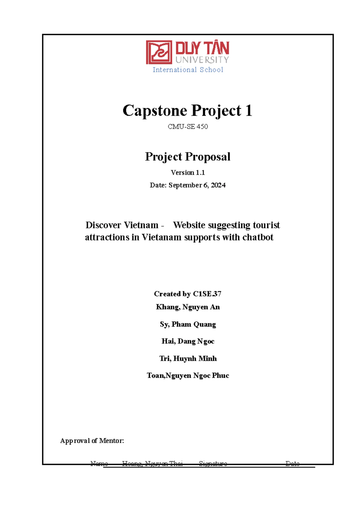 C1SE - take this - International School Capstone Project 1 CMU-SE 450 ...
