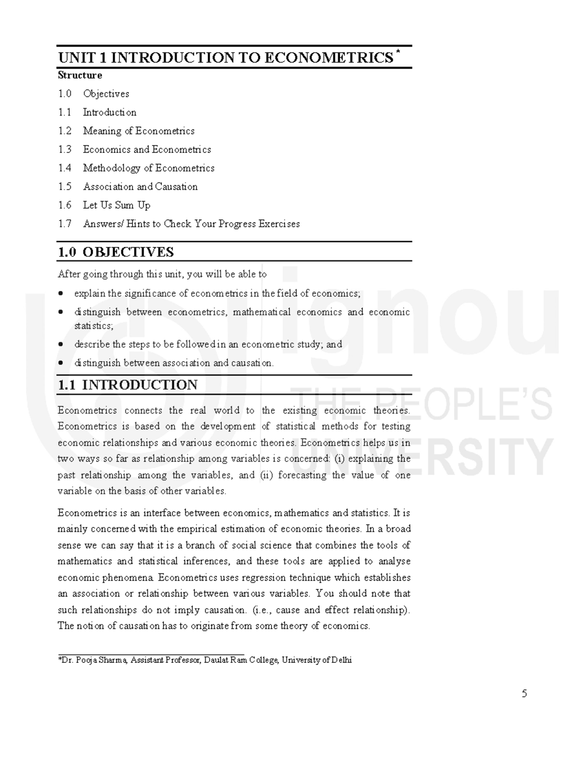 Unit 1: Intro to Econometrics - Key Topics and Concepts - Studocu