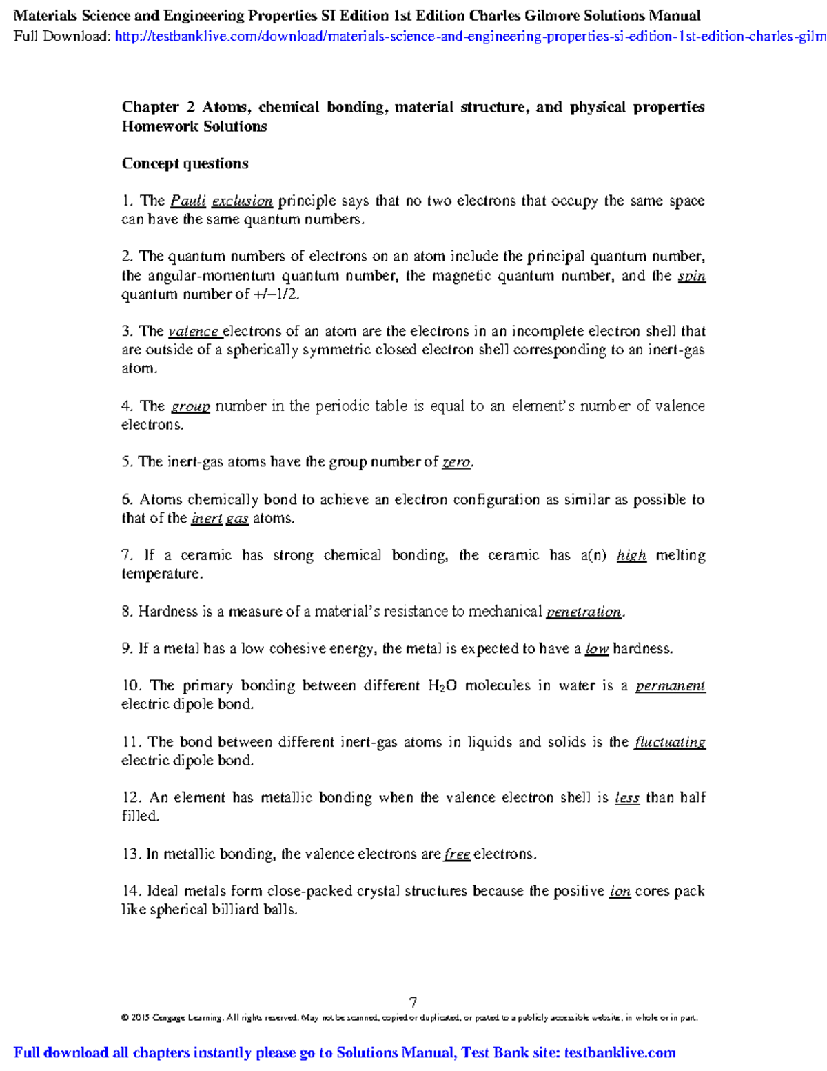Solutions Manual for Materials Science and Engineering Properties (SI ...