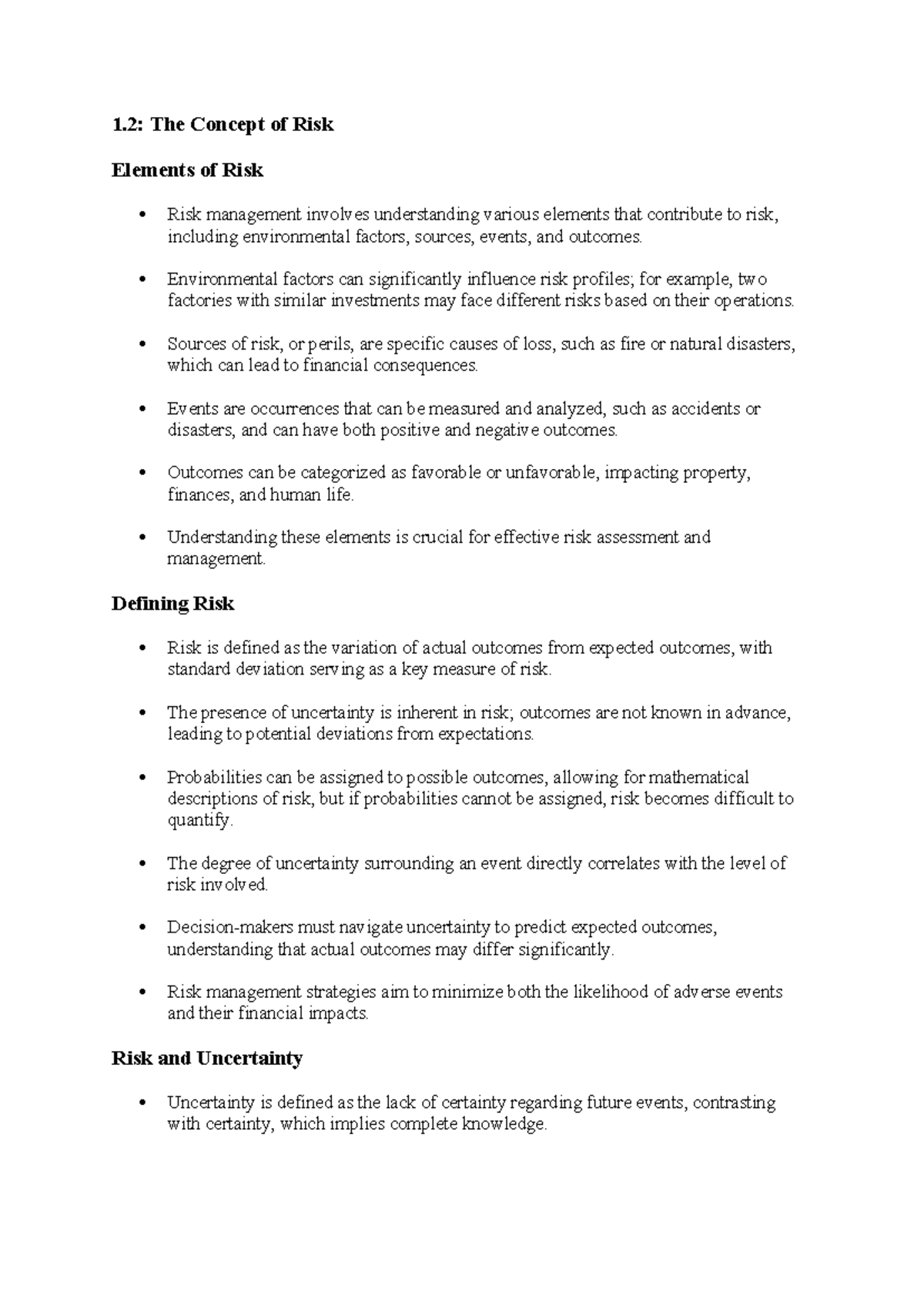EKRP 211: Summary of Risk Concepts and Management Elements - Studocu