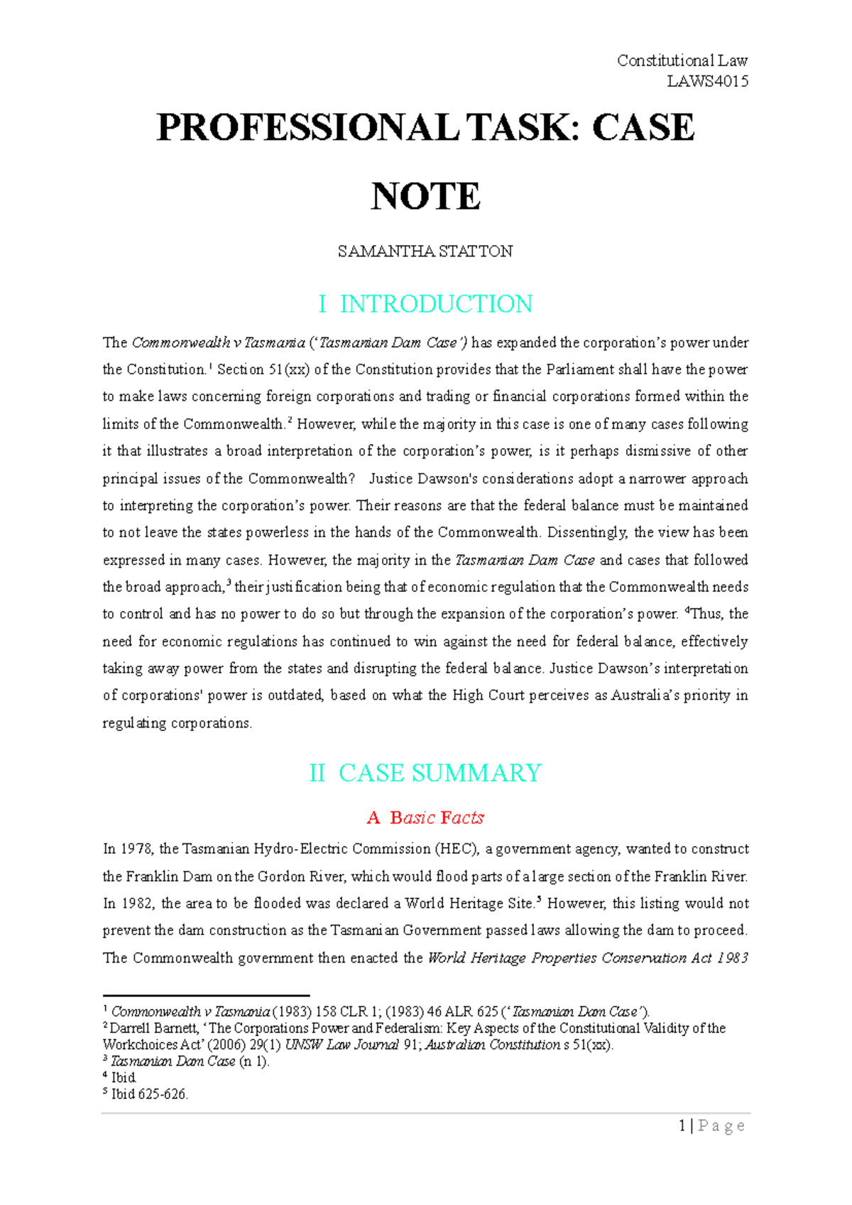 Example 3 - Samantha Statton - LAWS PROFESSIONAL TASK: CASE NOTE ...
