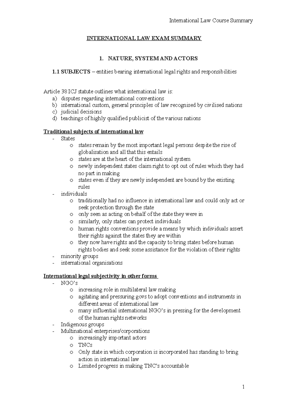 International-LAW-EXAM- Notes - INTERNATIONAL LAW EXAM SUMMARY 1 ...