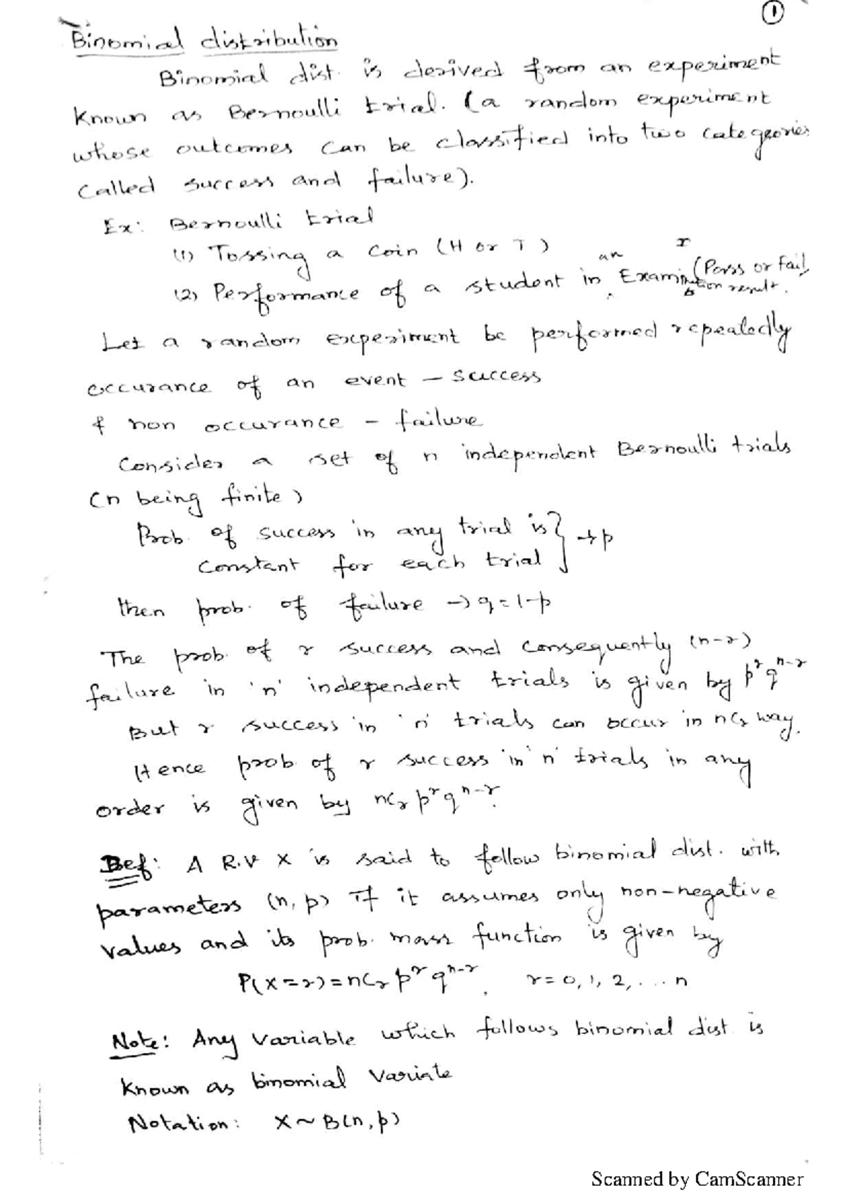 PQT UNIT-2 Notes on Binomial and Poisson Distributions - Studocu