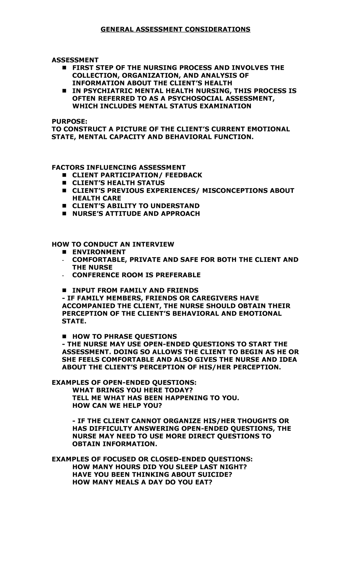 HAND-OUTS - laban - GENERAL ASSESSMENT CONSIDERATIONS ASSESSMENT FIRST ...